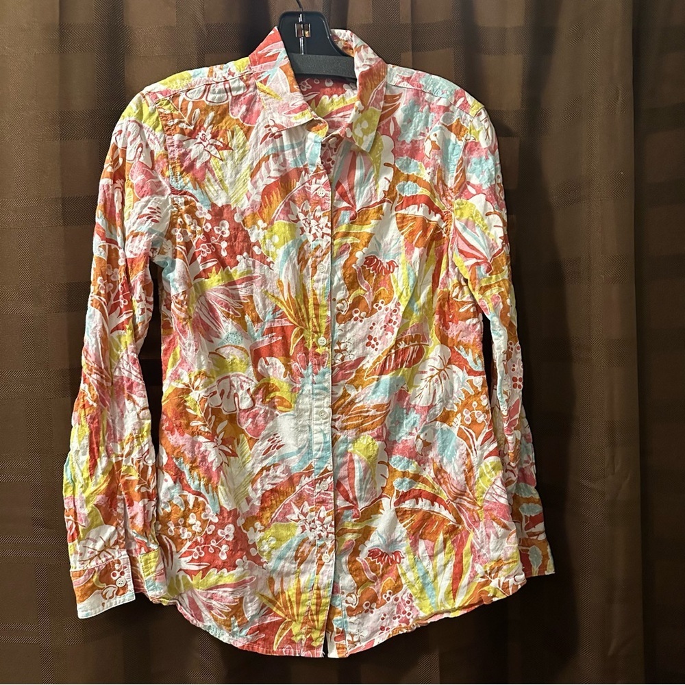 J. McLaughlin Lois Button Up Blouse Blue Cobblestone Textured Crinkle XS